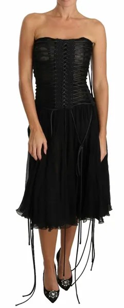 DOLCE - GABBANA Платье Черное Корсет без бретелек А-силуэта Миди IT46/US12/XL Рекомендуемая розничная цена 3400 долларов США