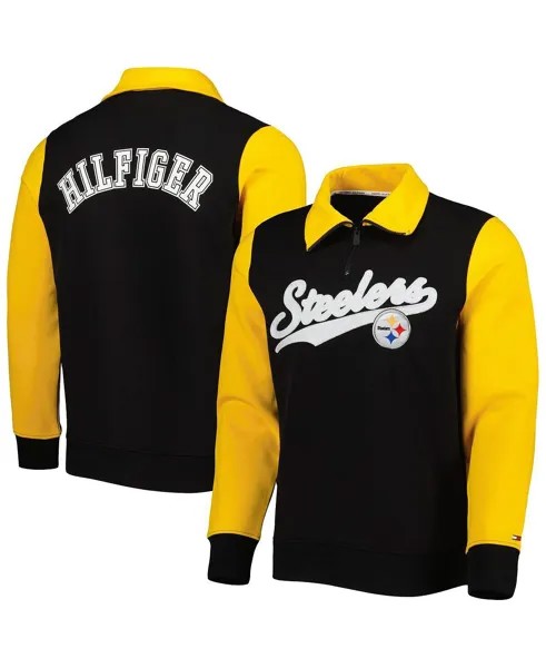 Мужская черная, золотистая футболка с молнией четверти Pittsburgh Steelers Aiden Tommy Hilfiger