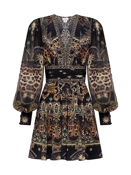 Шелковое мини-платье с леопардовым принтом Masked At Midnight Camilla, цвет masked moonlight