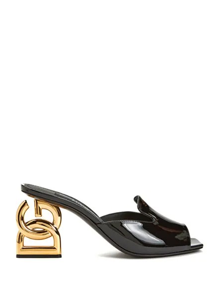 Черные женские кожаные тапочки на каблуке в форме логотипа Dolce&Gabbana