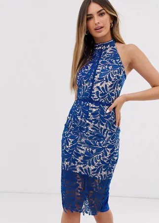 Облегающее платье с кружевной накладкой и халтером Parisian-Синий