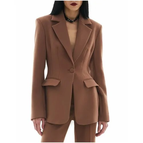 Пиджак Sorelle, средней длины, силуэт прилегающий, размер S, бежевый, коричневый