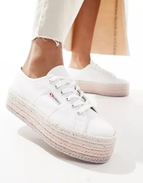 Белые кроссовки Superga с веревочным узором