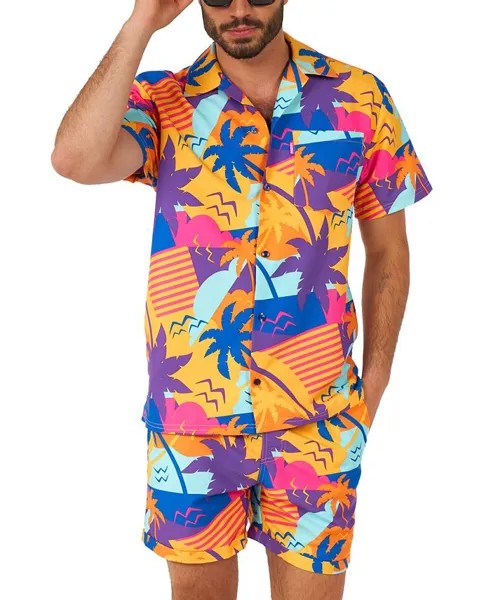 Мужская рубашка с коротким рукавом и рисунком Palm Power; Комплект шорт OppoSuits, мультиколор