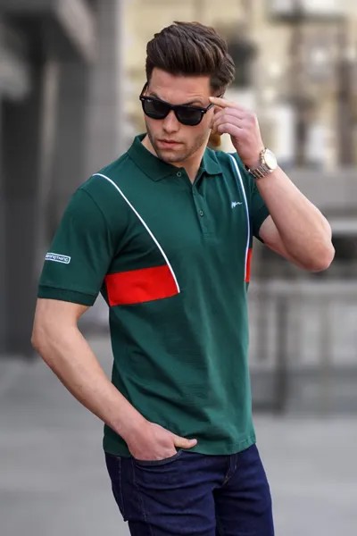 Зеленая мужская футболка с воротником-поло 5243 MADMEXT