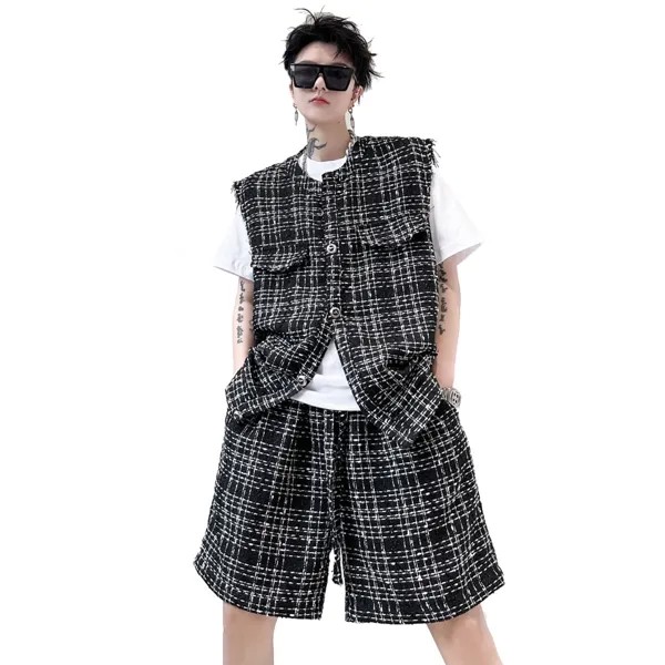 Летняя Мужская винтажная модная свободная повседневная шерстяная жилетка без рукавов куртка шорты Мужская Женская Корейская уличная одежда