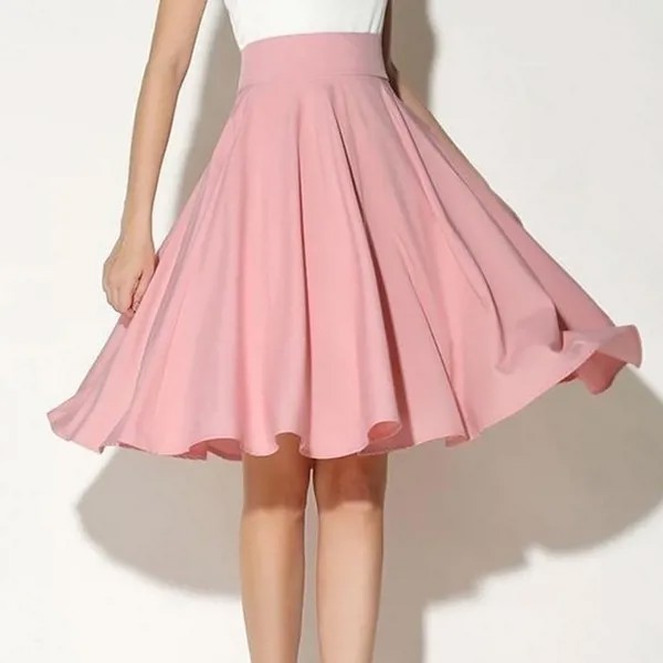 Лето сплошной цвет случайные-Line высокой талией Midi фигурист юбка все размер дешевые юбка