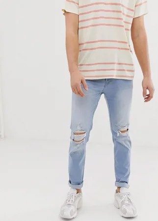 Светлые состаренные джинсы скинни Hollister-Синий