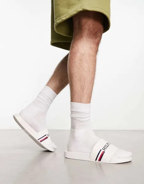 Белые шлепанцы с логотипом Tommy Hilfiger