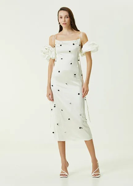Белое платье-миди с вышивкой в горошек Jacquemus