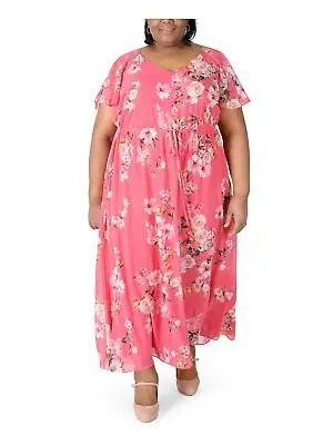 SIGNATURE BY ROBBIE BEE Женское шифоновое вечернее платье кораллового цвета с галстуком размера плюс 24W