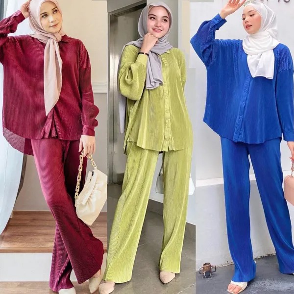 Женская одежда, малайзийский индонезийский костюм, модный плиссированный костюм-слаксы, мусульманское платье, женская одежда, мусульманск...