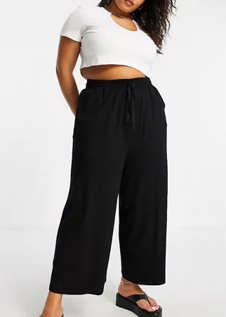 Черные широкие укороченные брюки со шнурком ASOS DESIGN Curve-Черный цвет