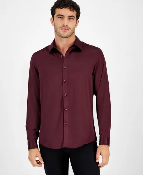Мужская атласная рубашка с длинным рукавом и пуговицами спереди I.N.C. International Concepts, красный