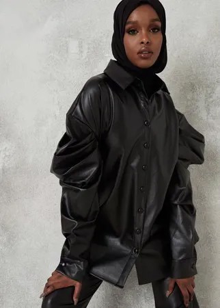 Черная рубашка из полиуретана с объемными рукавами Missguided-Черный