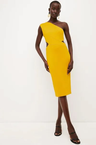 Итальянское структурированное асимметричное платье-миди стрейч Karen Millen, желтый