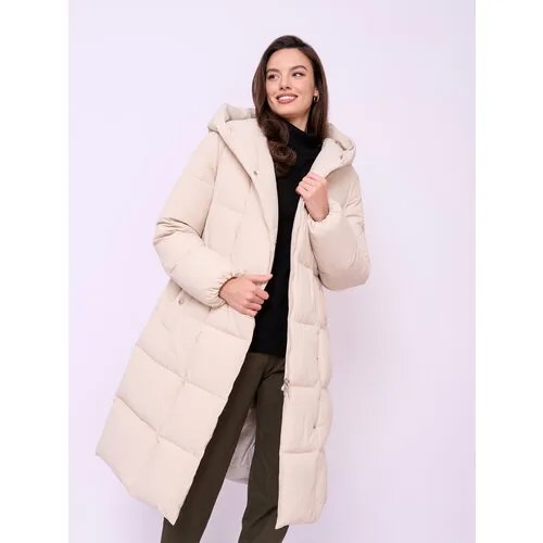 Куртка  Franco Vello, демисезон/зима, средней длины, силуэт прямой, ветрозащитная, карманы, ультралегкая, утепленная, стеганая, размер 46, бежевый