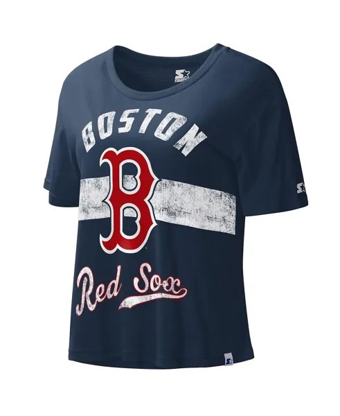 Женская темно-синяя укороченная футболка Boston Red Sox Record Setter Starter, темно-синий