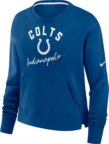 Женские синие укороченные свитшоты Nike Indianapolis Colts Arch Team с высокими бедрами