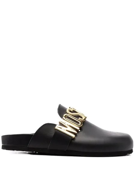 Moschino logo-plaque leather mules