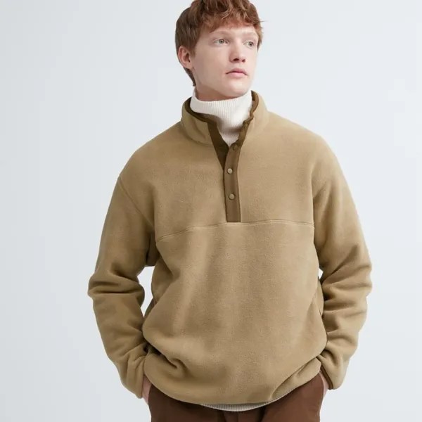 Свитер Uniqlo Fleece Button-up, бежевый