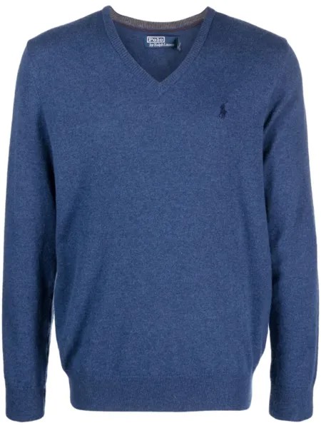 Шерстяной джемпер с V-образным вырезом Polo Ralph Lauren, синий