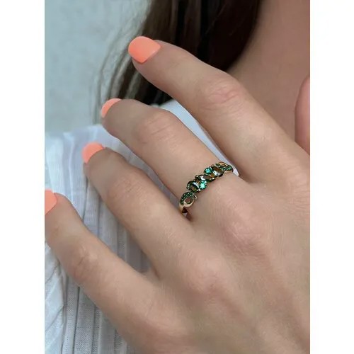 Кольцо Trade Jewelry из серебра 925 пробы (покрытие Родий) с турмалином и зелеными фианитами