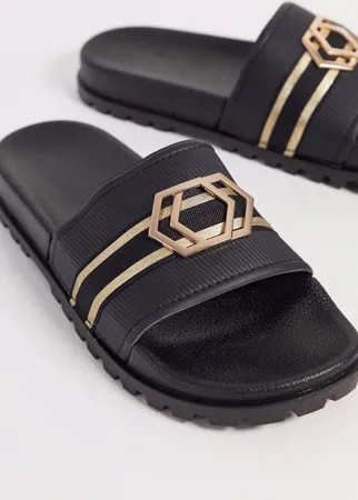 Шлепанцы с золотистой отделкой ASOS DESIGN-Черный