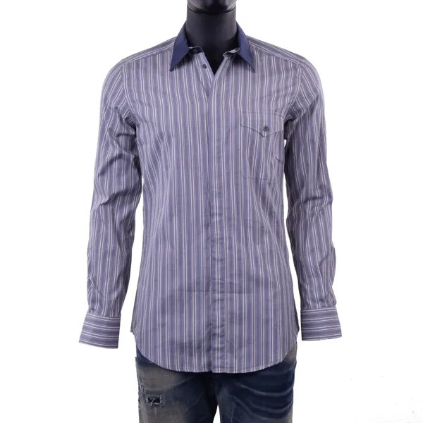 DOLCE - GABBANA SICILIA Приталенная хлопковая рубашка в полоску с карманами, синяя Camicia 06112