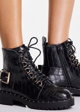 Черные походные ботинки на шнуровке для широкой стопы ASOS DESIGN Aura-Черный цвет