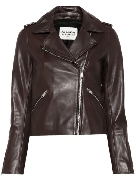 Claudie Pierlot кожаная куртка на молнии, коричневый
