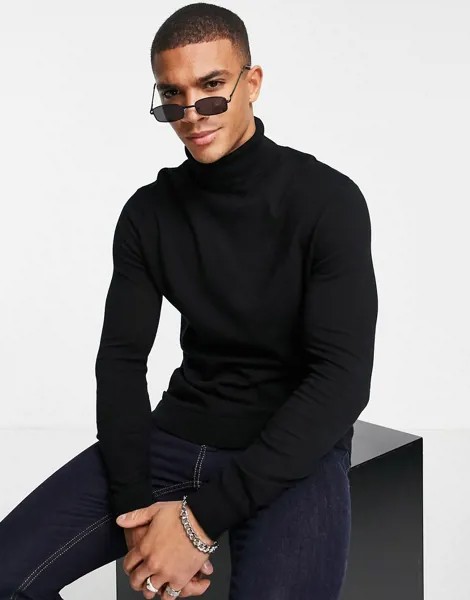 Черная трикотажная водолазка с длинными рукавами Topman-Черный цвет