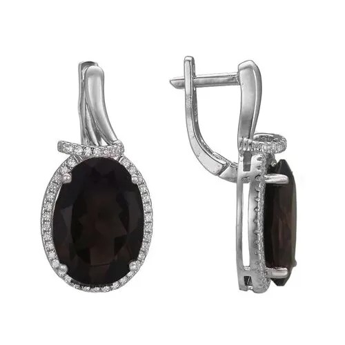 Серьги Серена-Сильвер, серебро, 925 проба, фианит, раухтопаз, коричневый