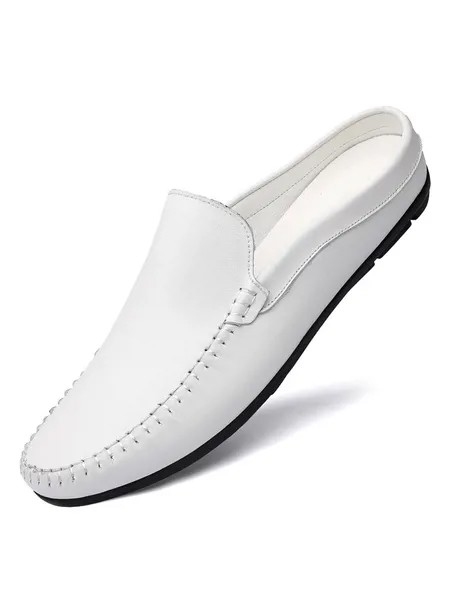 Milanoo Men Loafer Shoes Cosy Cowhide Slip-On White Loafers