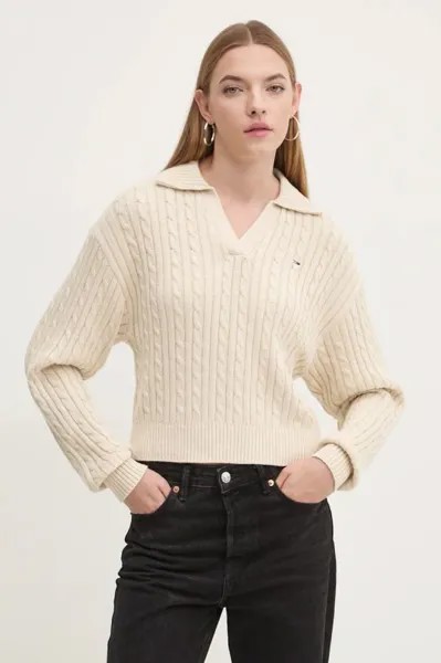 Хлопковый свитер Tommy Jeans, бежевый
