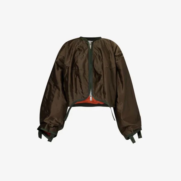Укороченная куртка из смесовой ткани с асимметричным подолом Sacai, хаки