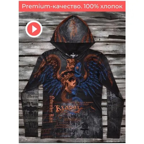 Лонгслив KRASAR, хлопок, размер S, черный, мультиколор