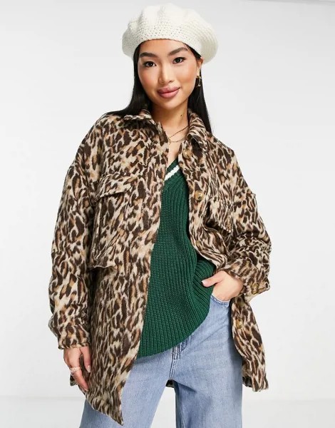 Куртка в стиле oversized с леопардовым принтом Urban Bliss-Коричневый цвет