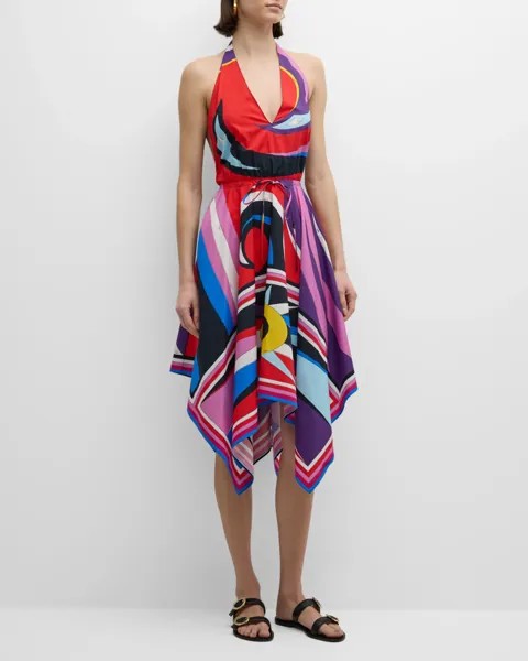 Платье-платок с абстрактным принтом через шею Emilio Pucci, цвет Peonia/Rosso