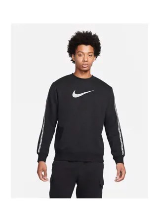 Черный свитшот с круглым вырезом и тесьмой с логотипами Nike Repeat
