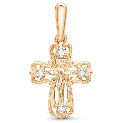 Крестик Vesna jewelry, красное золото, 585 проба, родирование, бриллиант