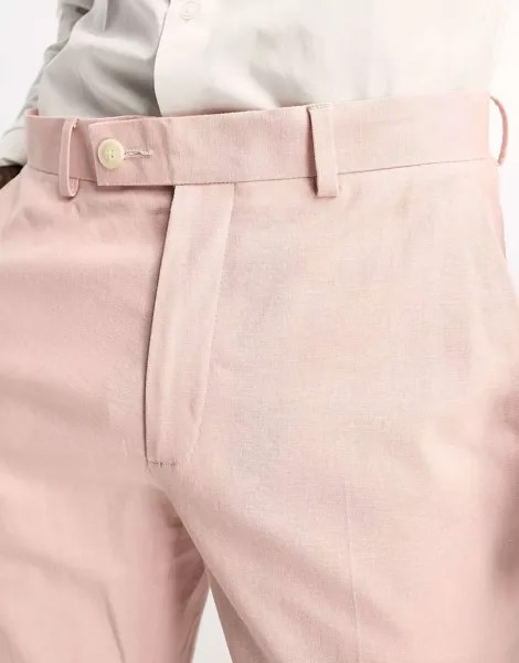 Суперузкие льняные брюки ASOS пастельно-розового цвета
