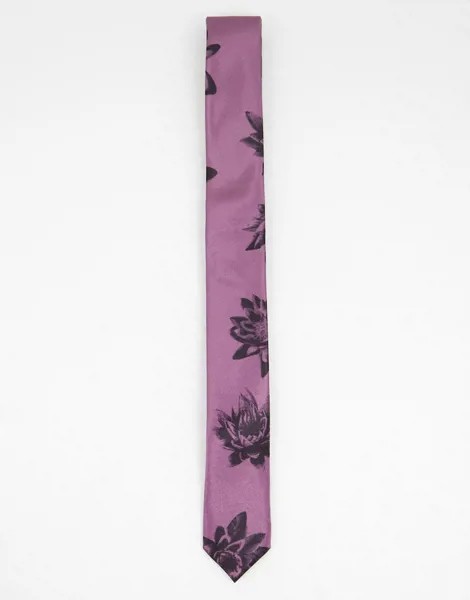 Темно-розовый узкий галстук с цветочным принтом Bolongaro Trevor-Фиолетовый цвет