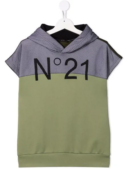 Nº21 Kids футболка с капюшоном и контрастной вставкой