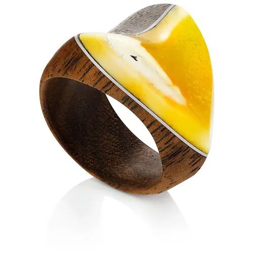 Amberholl Необычное кольцо из древесины дуба и натурального янтаря «Индонезия»