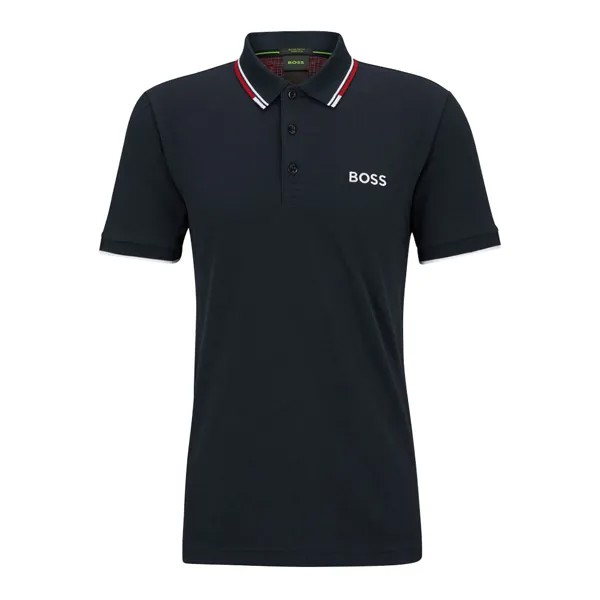 Мужская футболка-поло Hugo Boss Paddy Pro темно-синего цвета из эластичного хлопка с короткими рукавами, синий
