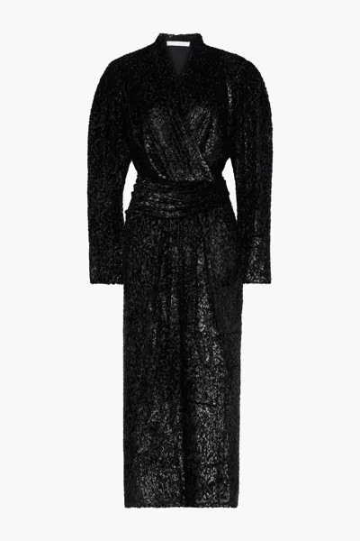 Платье миди Xonina из бархата деворе с эффектом металлик и запахом Iro, черный