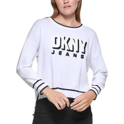 DKNY Jeans Женская трикотажная рубашка в рубчик с логотипом, пуловер, свитер, топ BHFO 9396