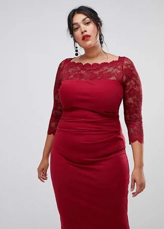 Платье-футляр с длинными кружевными рукавами City Goddess Plus-Красный