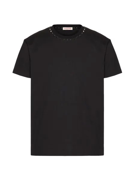 Хлопковая футболка с круглым вырезом и заклепками без названия Valentino, черный